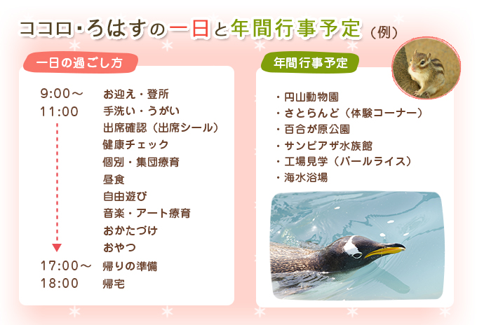 ココロ・ろはすの一日と年間行事予定